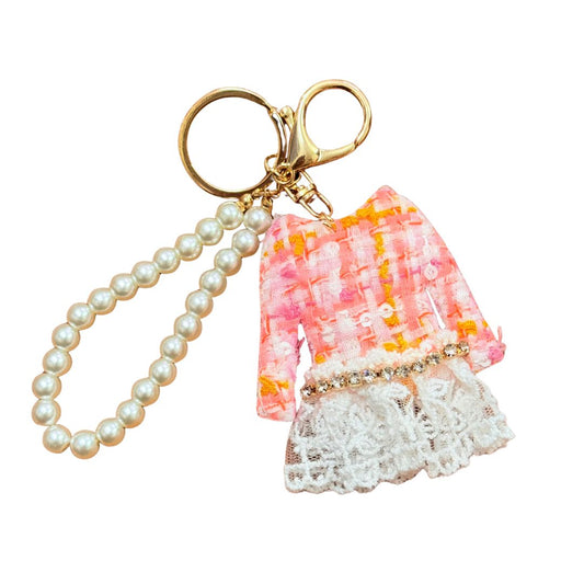 Pink & White Mini Dress Keychain