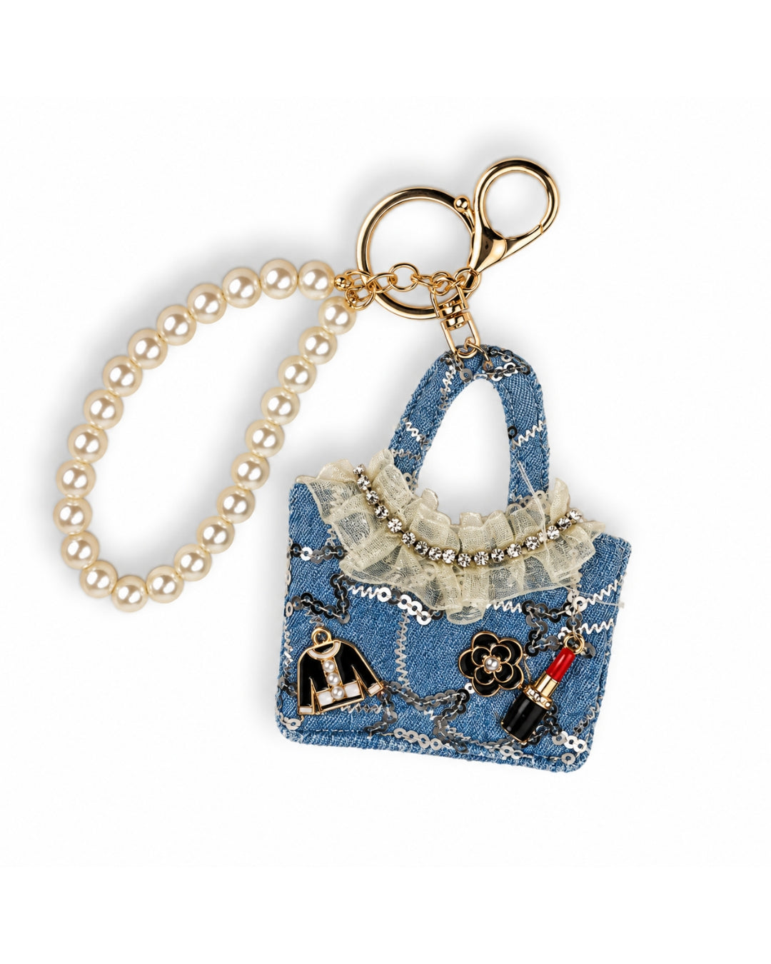 Blue Denim Designer Bag Charm Keychain