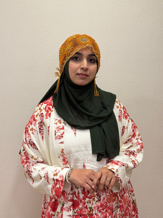 Orange party wear hijab cap full outfit front view