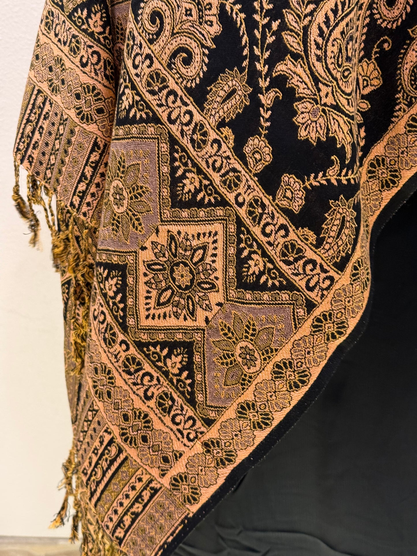 Close up view of Gold Shimmer Premium Pashmina Shawl Elegant Luxury Timeless Shimmer Modest Fashion Effortless Glamour