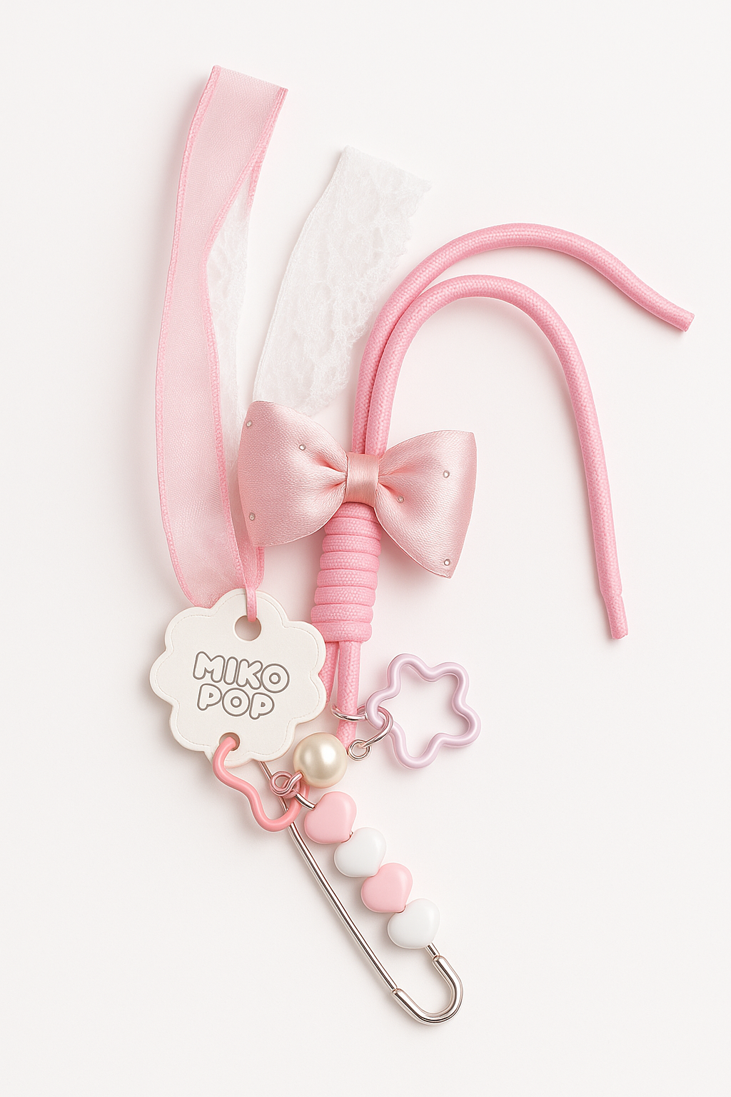 Pink Bow Heart Charm Keychain