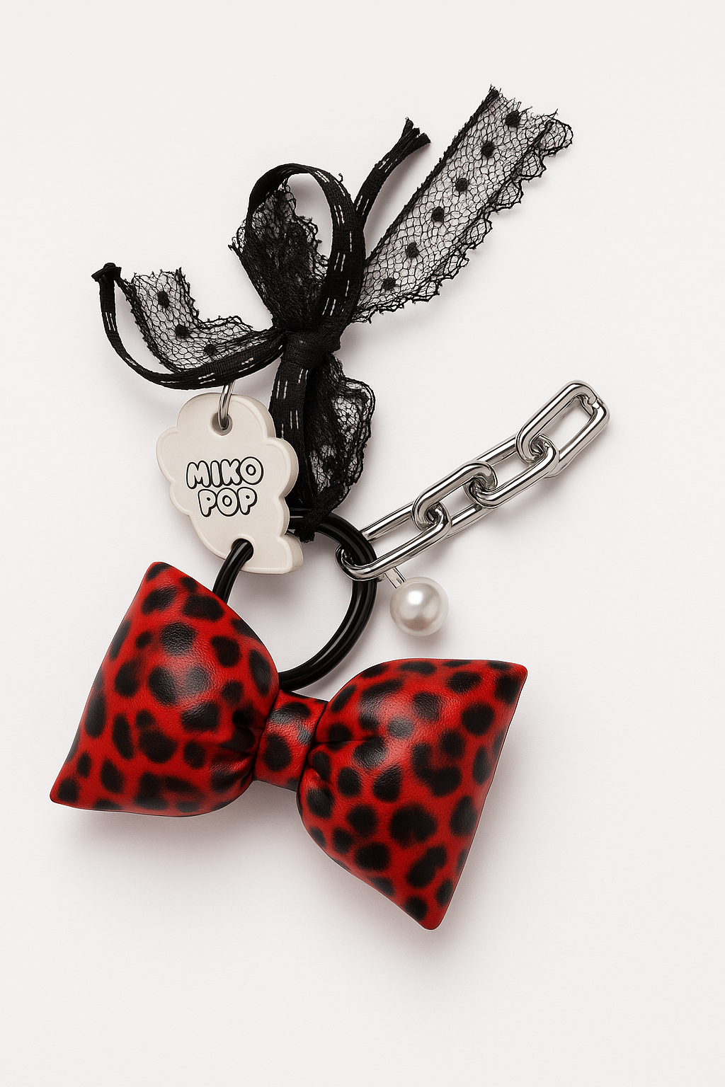 Red Leopard Print Bow Keychain