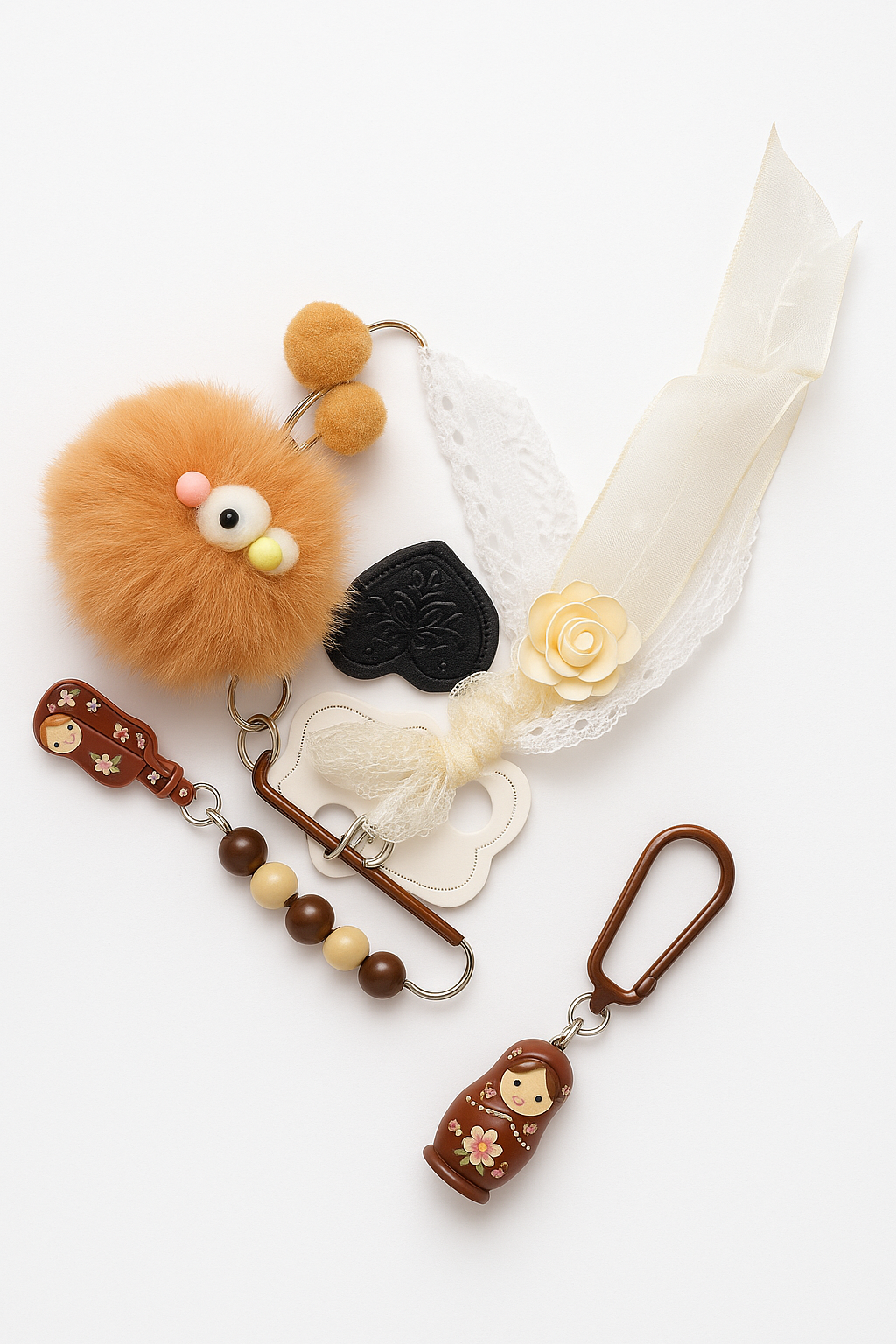 Brown Fluffy Monster Charm Keychain