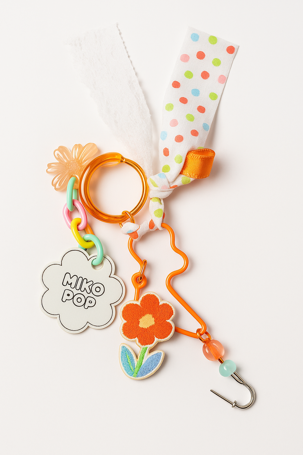 Orange Floral Pastel Charm Keychain