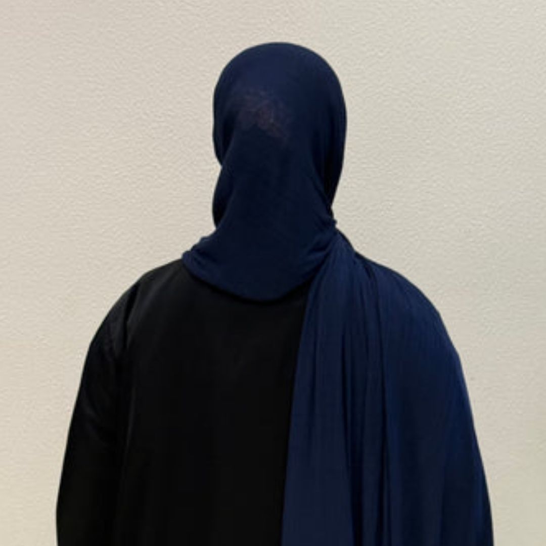 Back View of Blue Corn Jersey Hijab Premium Soft Stretch Modest Scarf Soft β’ Breathable β’ Elegant Lightweight Comfort β’ Everyday Style Effortless Elegance
