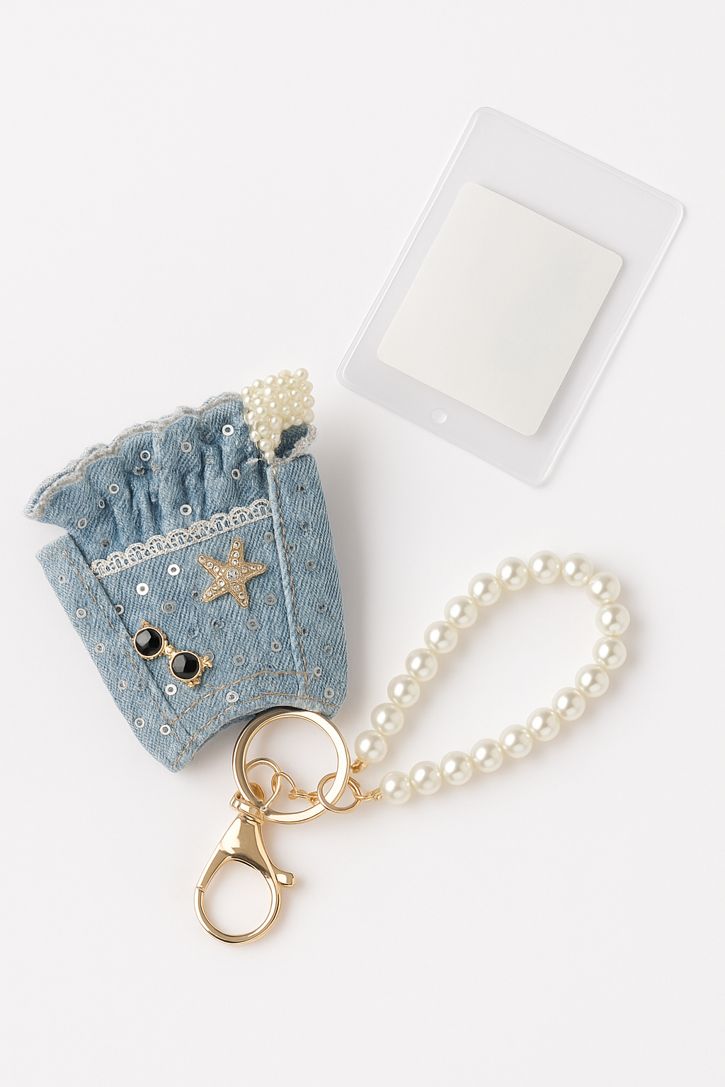 Denim Pearl Charm Keychain