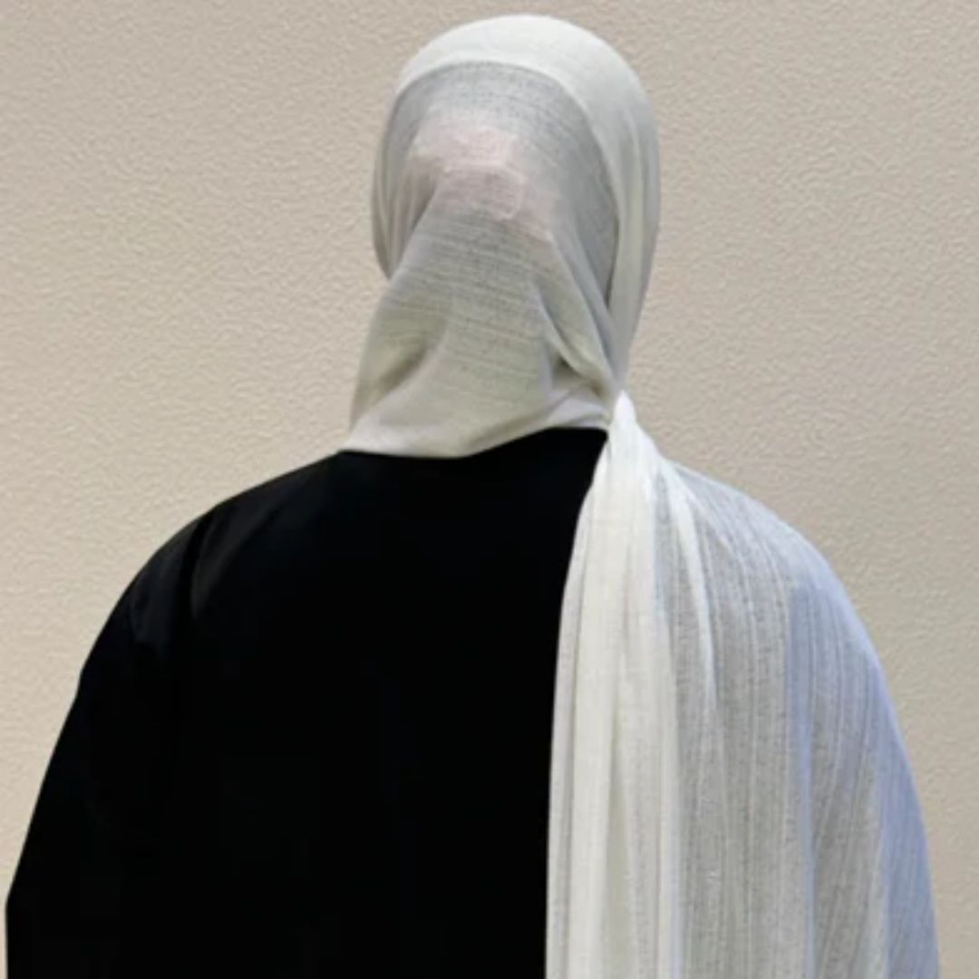 Back view of White Corn Jersey Hijab Premium Soft Stretch Modest Scarf Soft β’ Breathable β’ Elegant Lightweight Comfort β’ Everyday Style Effortless Elegance