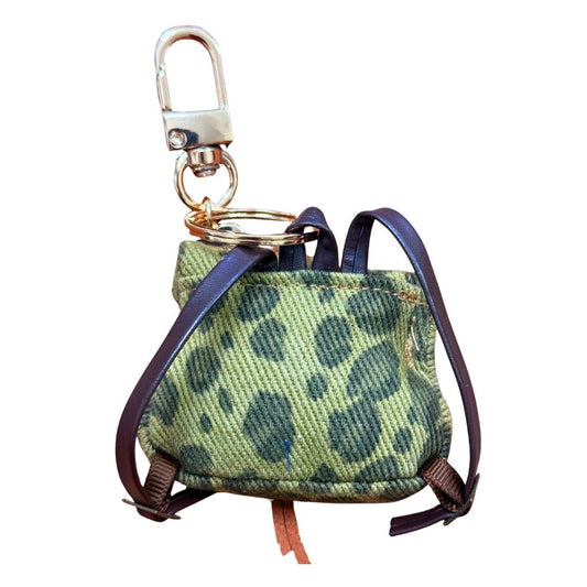 Green Printed Mini Drawstring Backpack Keychain