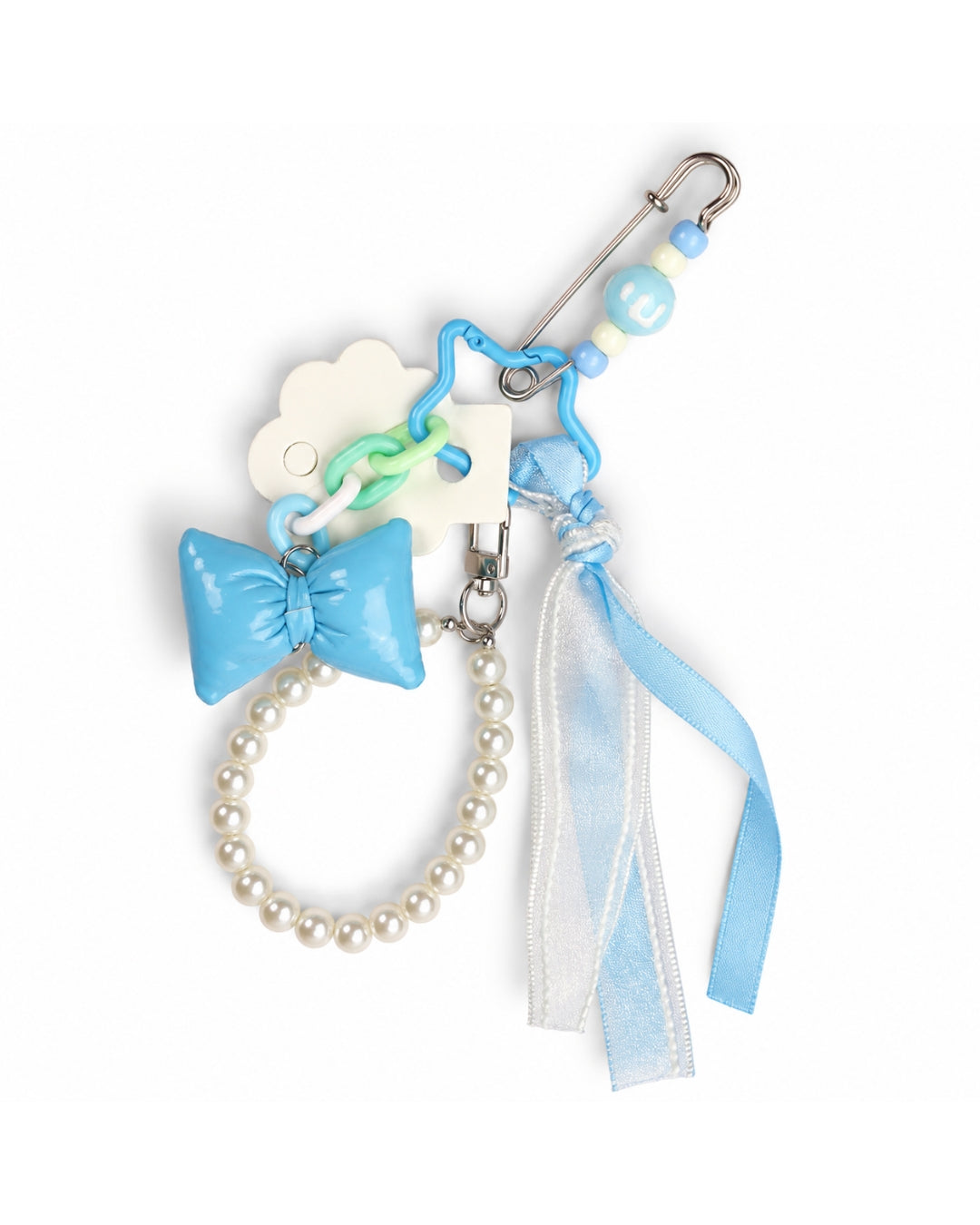 Blue Bow & Pearl Beaded Keychain