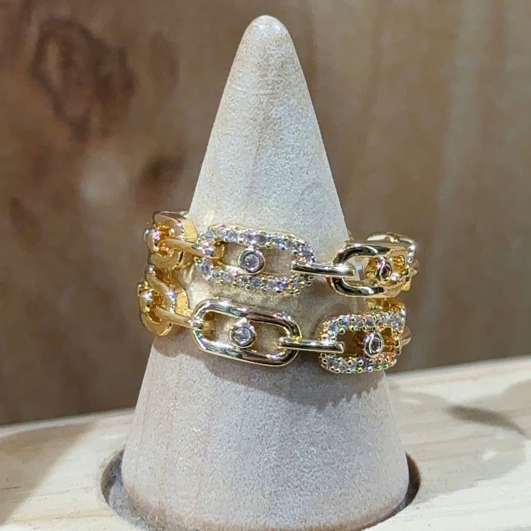 Luxury CZ Link Chain Adjustable Ring (Anti-Tarnish)