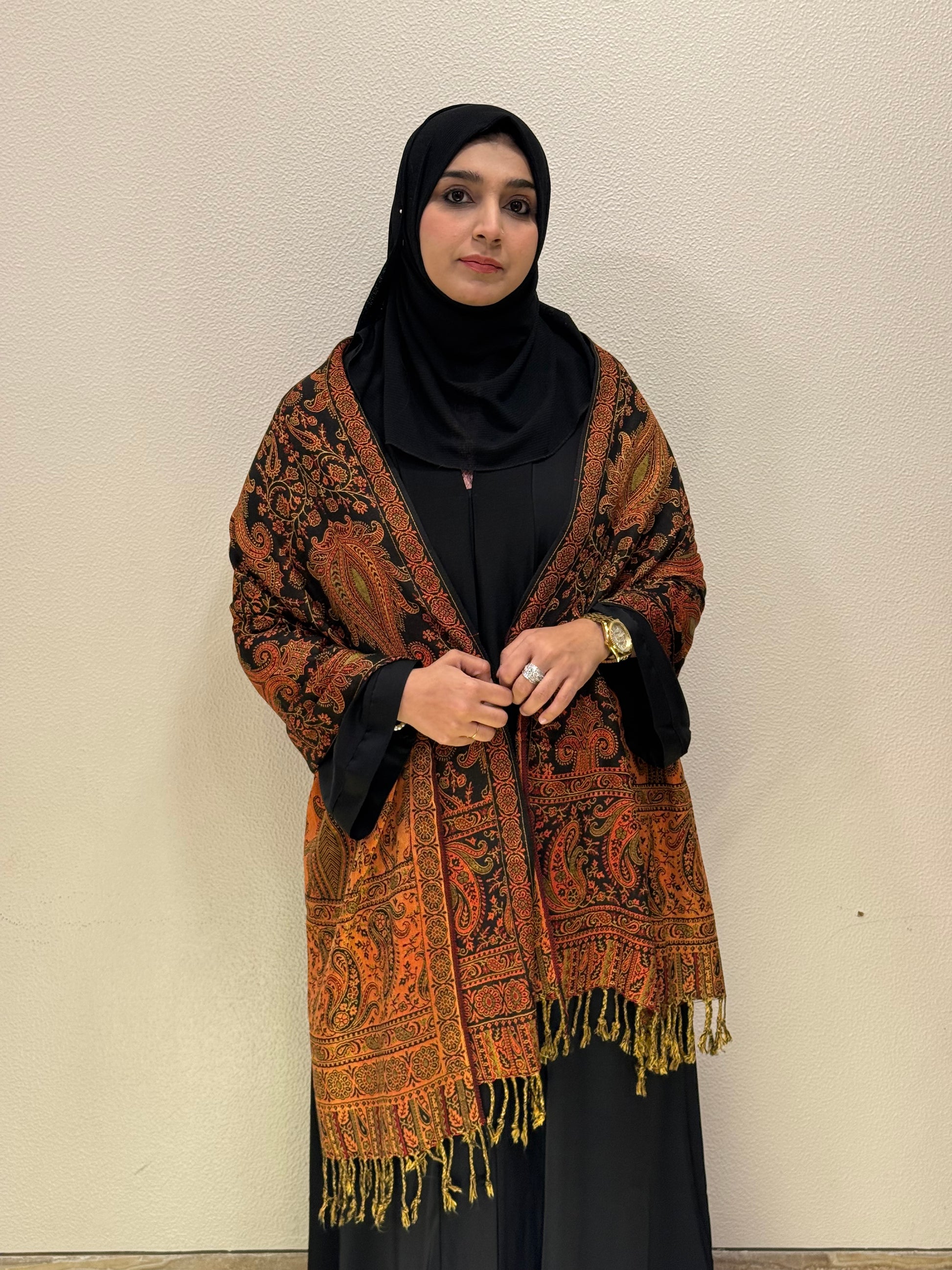 Front view of Soft Black Premium Pashmina Shawl Soft • Elegant • Timeless Luxury Wrap for Women Effortless Sophistication