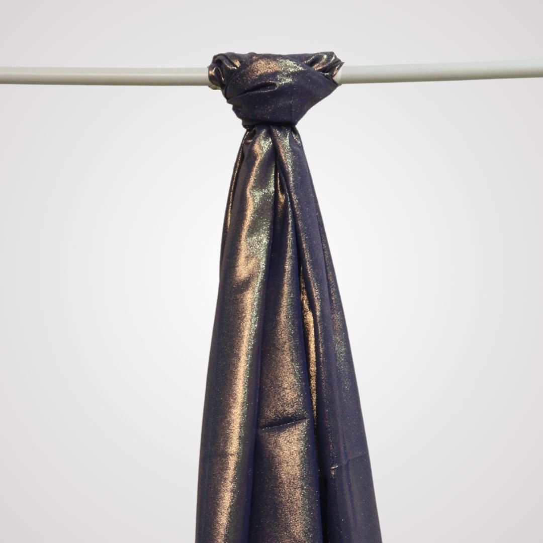 Navy shimmer satin hijab on display hanger