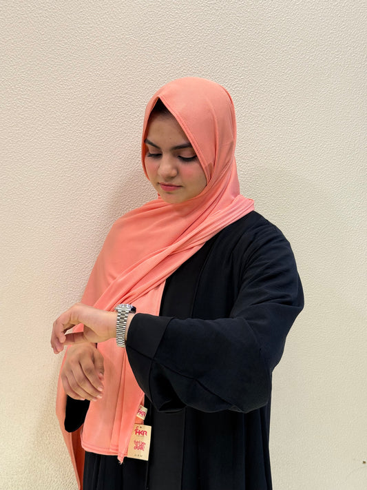 Premium rose pink jersey hijab with soft drape and feminine everyday elegance