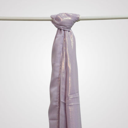 Silver shimmer satin hijab on display hanger