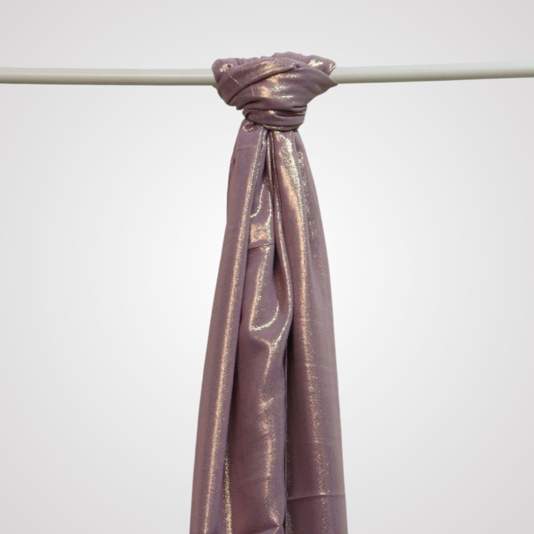 Silver grey shimmer satin hijab on display hanger