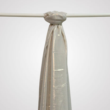 Silver grey shimmer satin hijab on display hanger