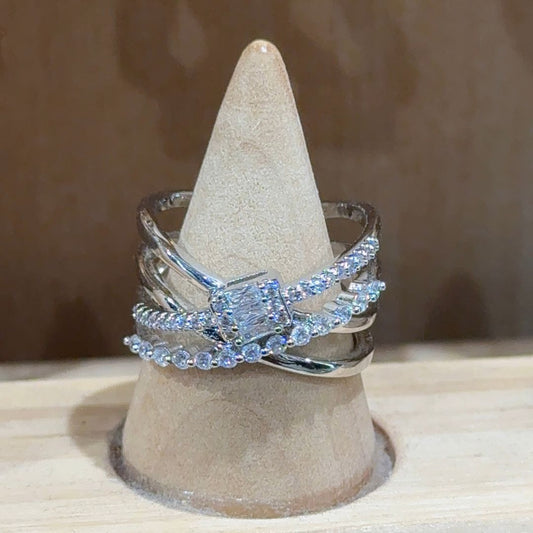 Silver Sparkle Criss-Cross Adjustable Ring
