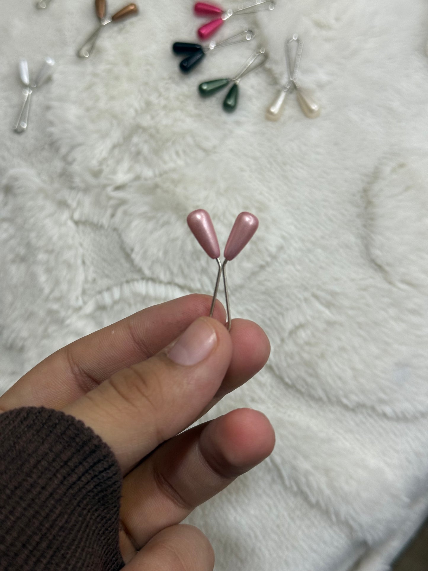 Pearl finish teardrop safety pins for modest wear in various shades