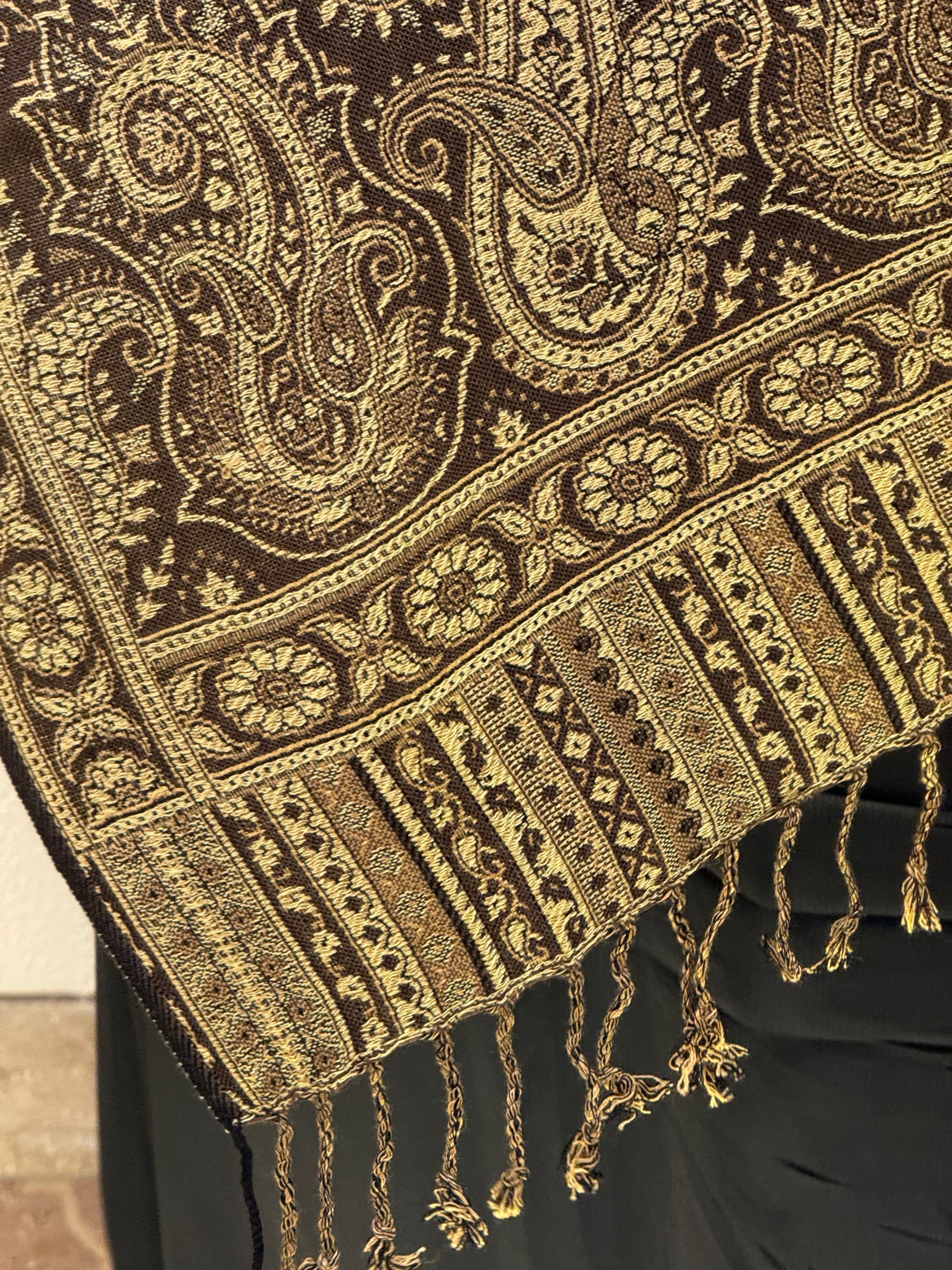 Close view of Golden Premium Pashmina Shawl Soft • Elegant • Timeless Luxury Wrap for Women Effortless Sophistication