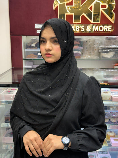 Georgette black stone hijab