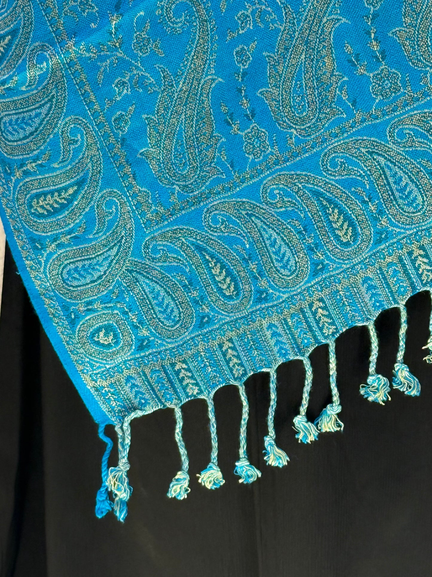 close view of Teal Blue Premium Pashmina Shawl Soft • Elegant • Timeless Luxury Wrap for Women Effortless Sophistication