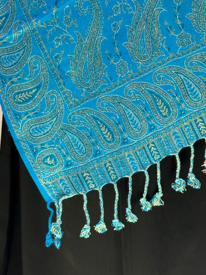 close view of Teal Blue Premium Pashmina Shawl Soft • Elegant • Timeless Luxury Wrap for Women Effortless Sophistication