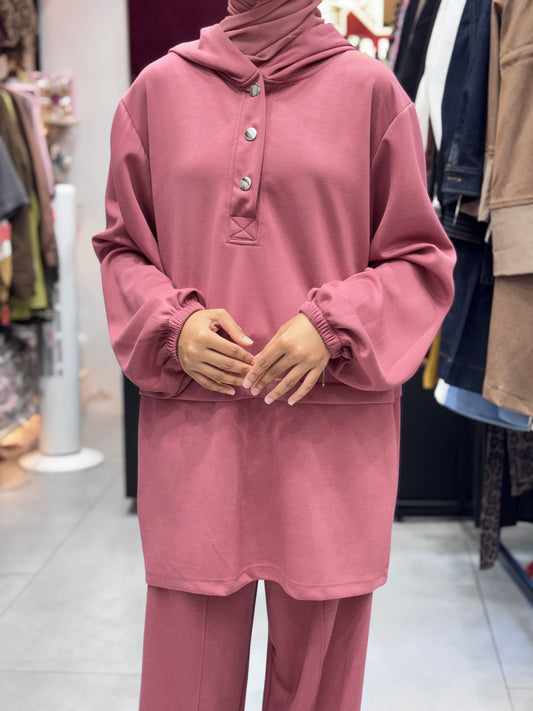 Pink Turkish 3 Piece Cord Set for Women – Elegant Modest Co-Ord Outfit with Hijab