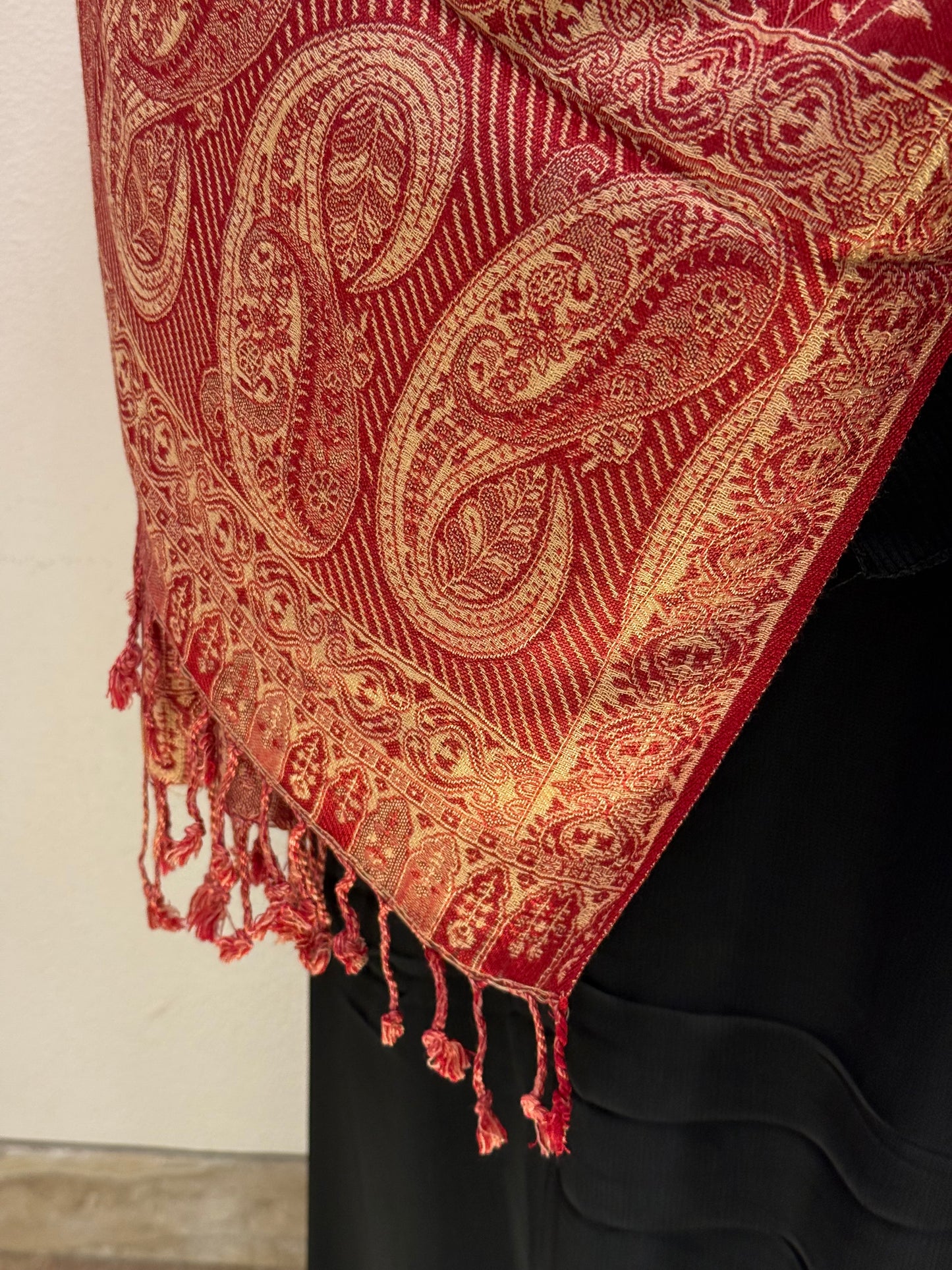 Close view of Red Premium Pashmina Shawl Soft • Elegant • Timeless Luxury Wrap for Women Effortless Sophistication