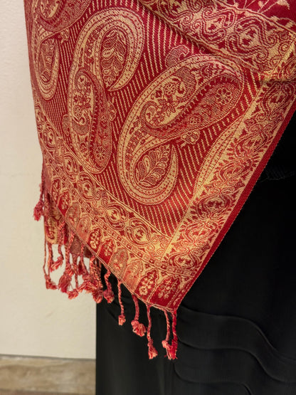 Close view of Red Premium Pashmina Shawl Soft • Elegant • Timeless Luxury Wrap for Women Effortless Sophistication