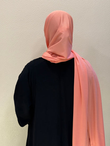 Back View of Ribbed premium jersey hijab in beautiful dusty rose shade