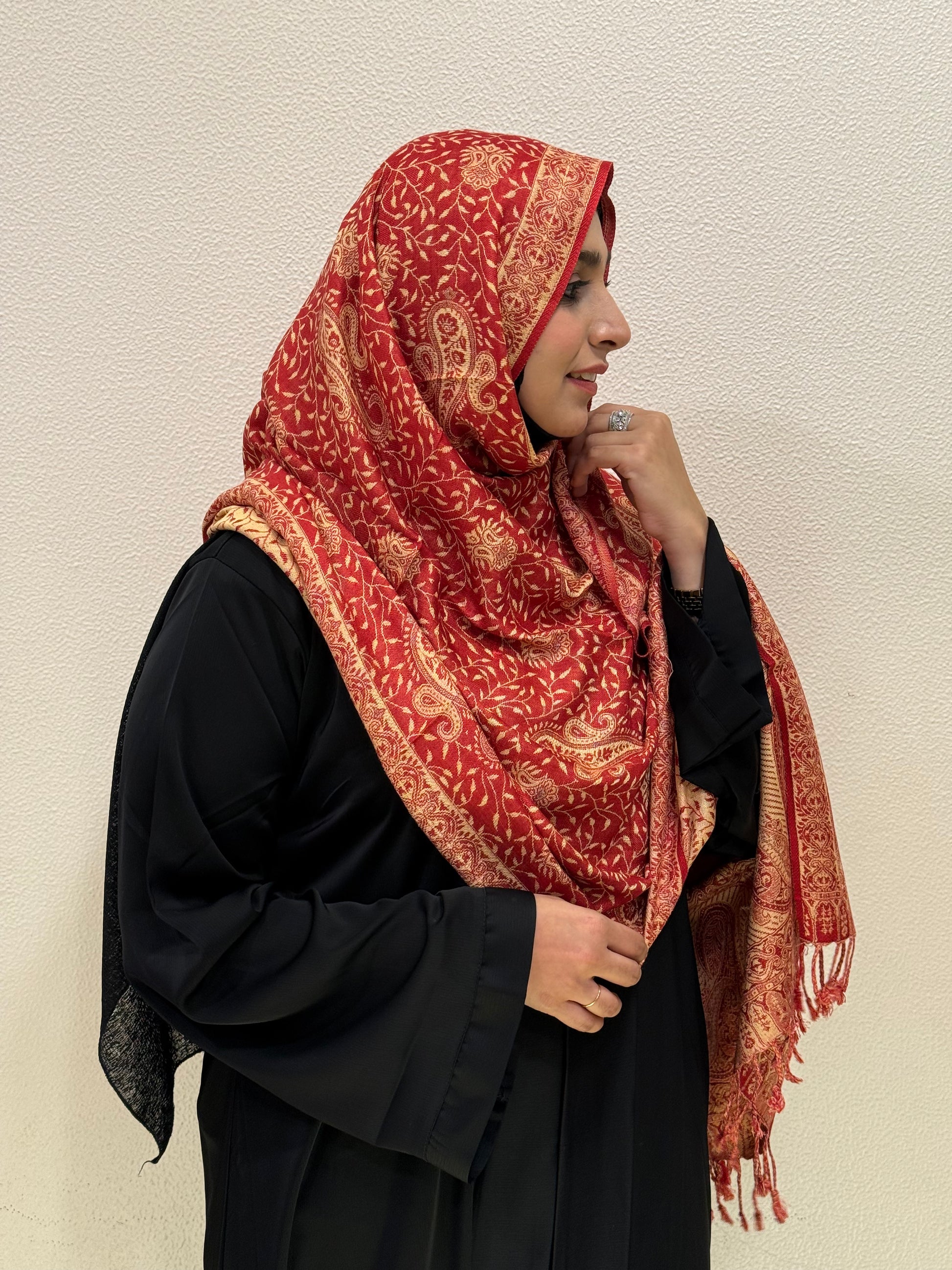 Side View of Red Premium Pashmina Shawl Soft • Elegant • Timeless Luxury Wrap for Women Effortless Sophistication