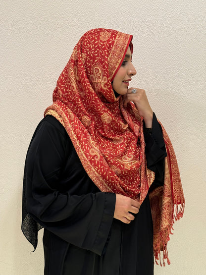Side View of Red Premium Pashmina Shawl Soft • Elegant • Timeless Luxury Wrap for Women Effortless Sophistication