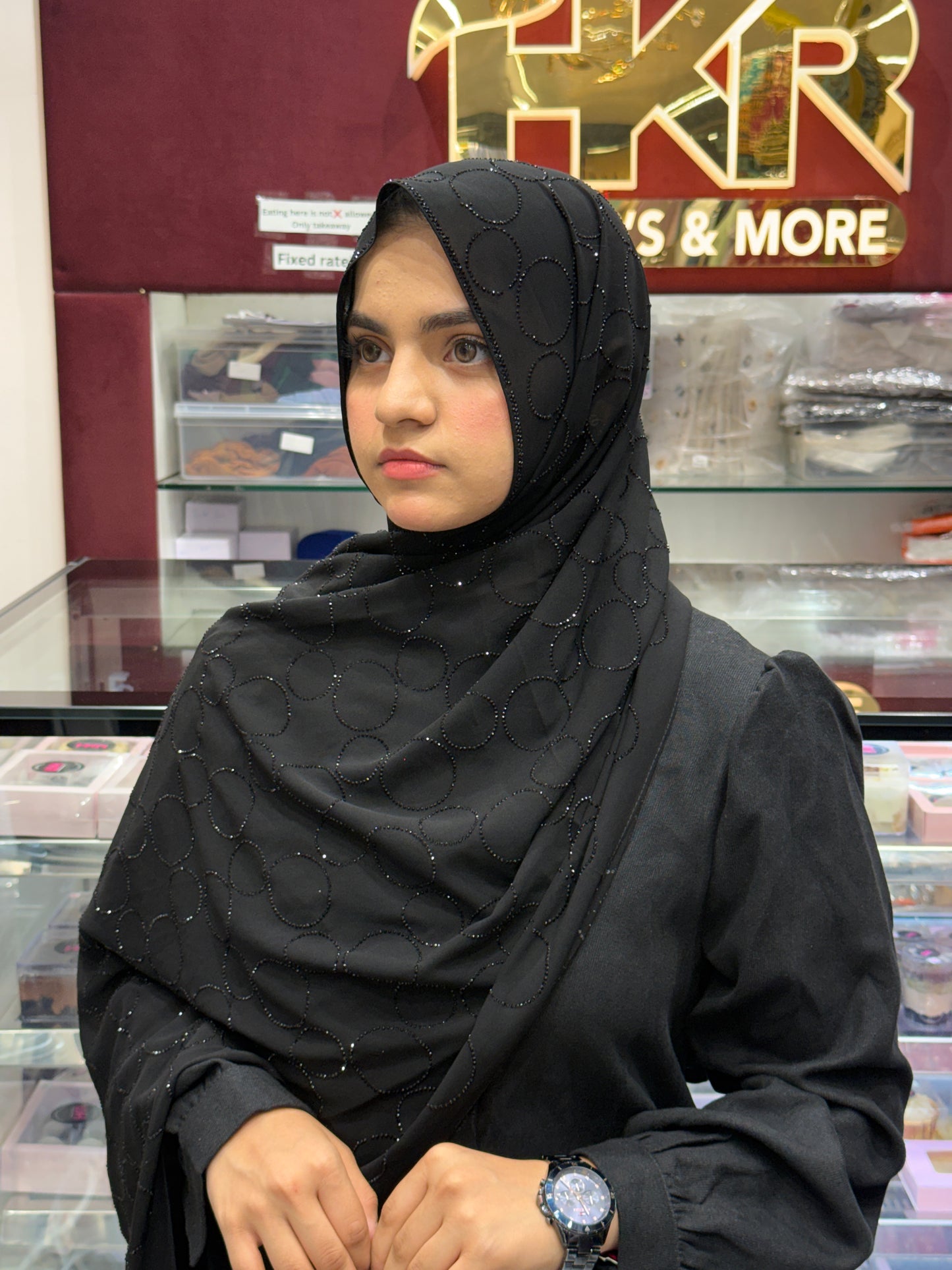 Georgette black stone hijab
