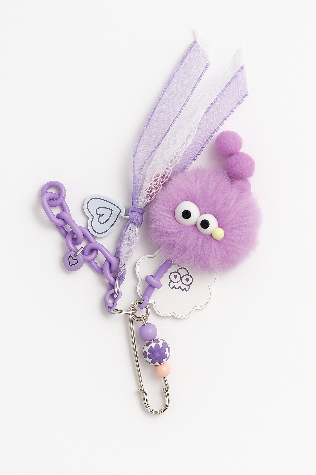 Purple Fluffy Monster Charm Keychain