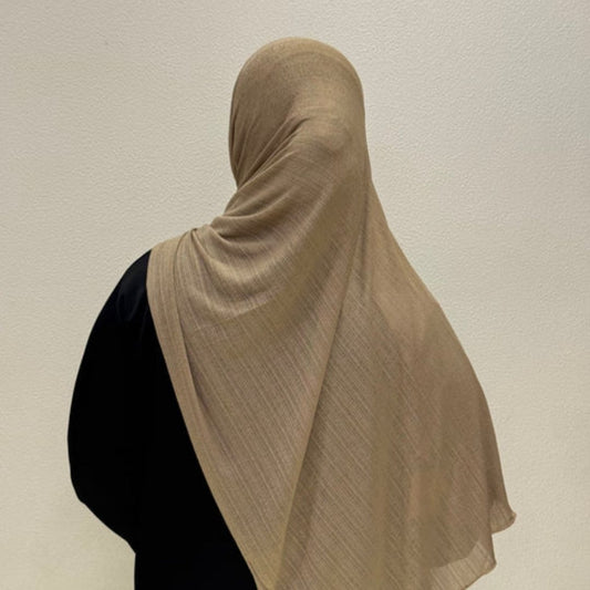 Back view of Beige Corn Jersey Hijab Premium Soft Stretch Modest Scarf Soft • Breathable • Elegant Lightweight Comfort • Everyday Style Effortless Elegance