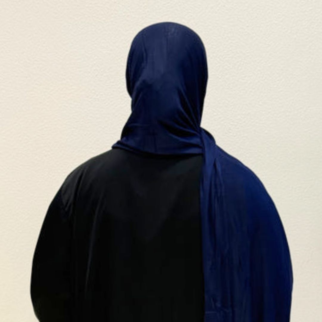 Back view of Blue Bamboo Jersey HijabPremium Soft Stretch Modest ScarfSoft • Breathable • ElegantLightweight Comfort • Everyday StyleEffortless Elegance
