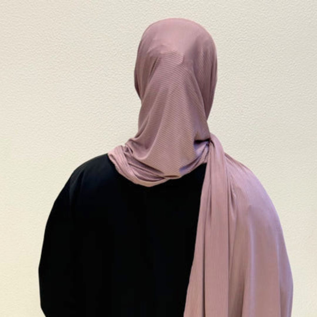 Back view of Dark Pink Ribbed Jersey Hijab Premium Soft Stretch Textured Modest Scarf Soft • Breathable • Elegant Lightweight Comfort • Everyday Style Effortless Elegance