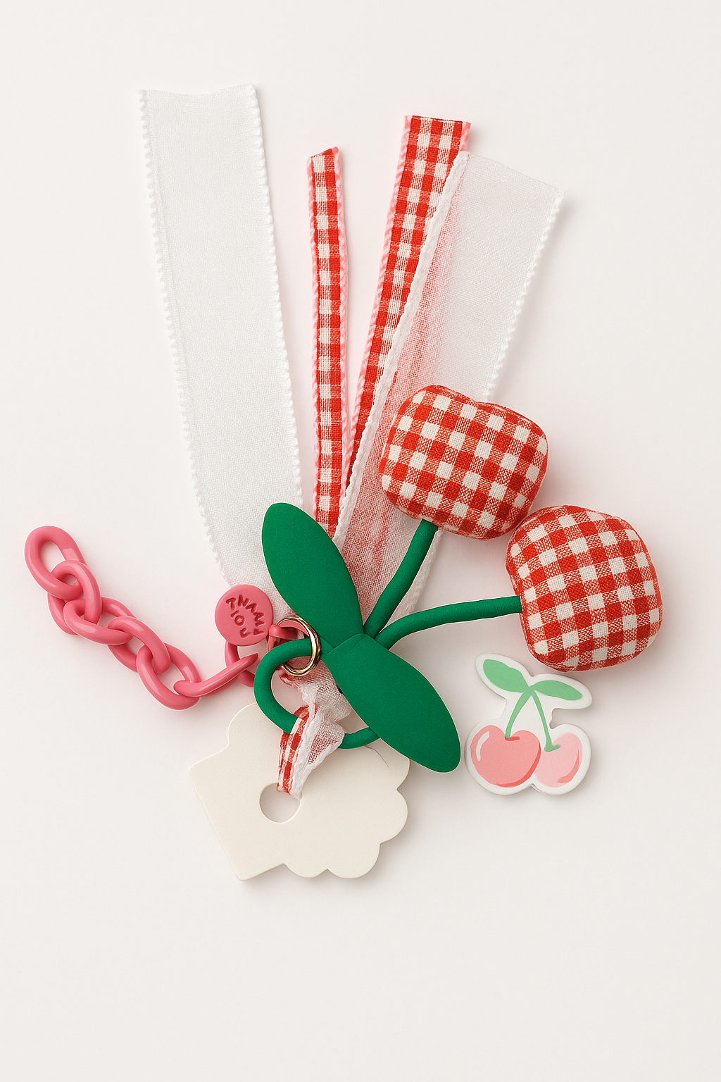 Red Gingham Cherry Blossom Keychain