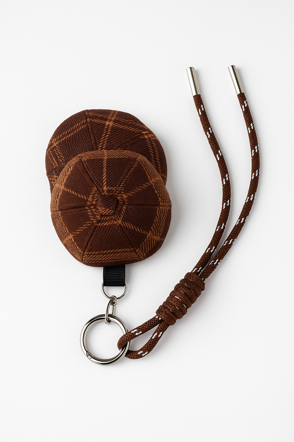 Brown Plaid Mini Cap Keychain