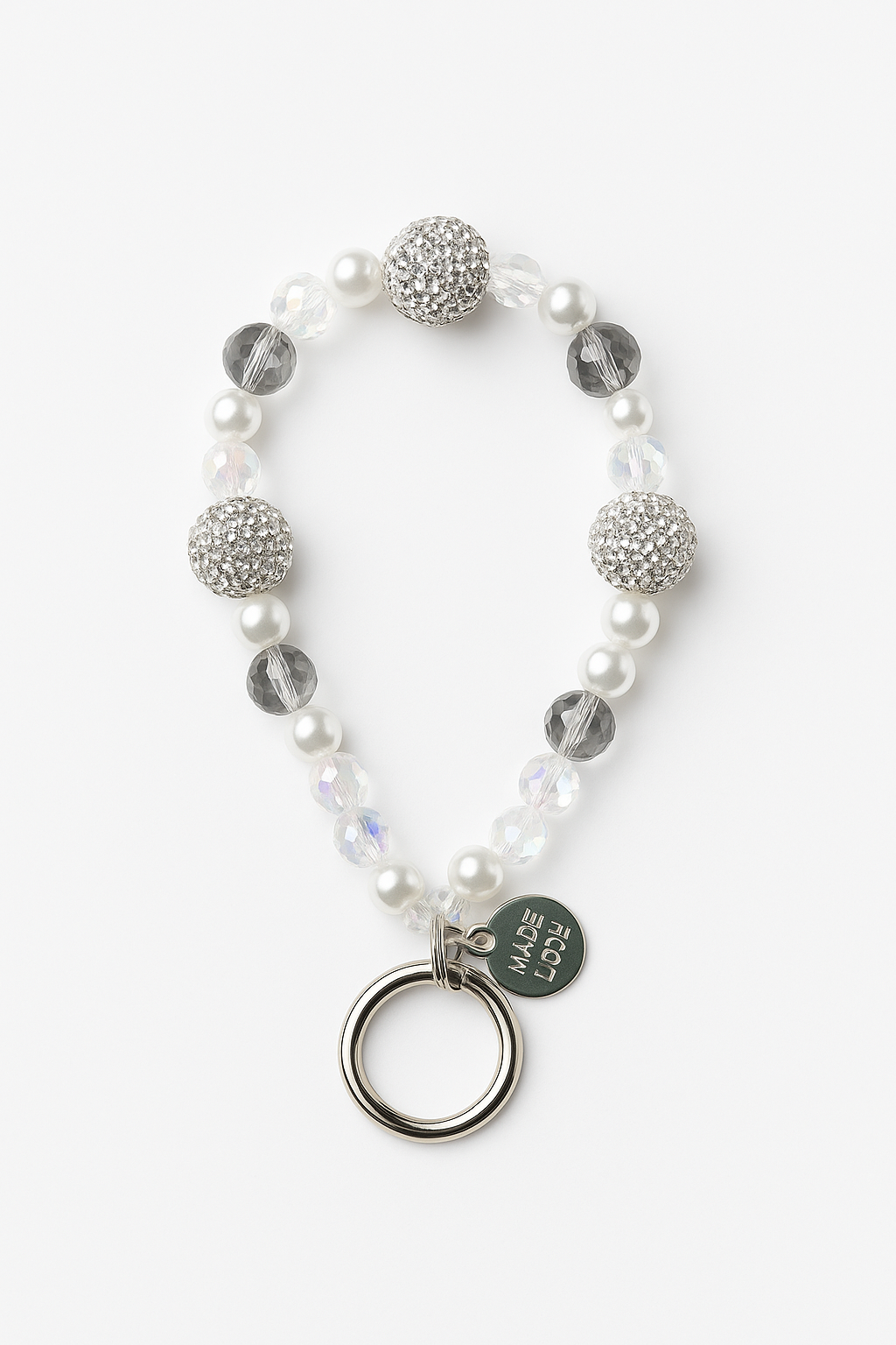 Silver Pearl & Crystal Beaded Keychain