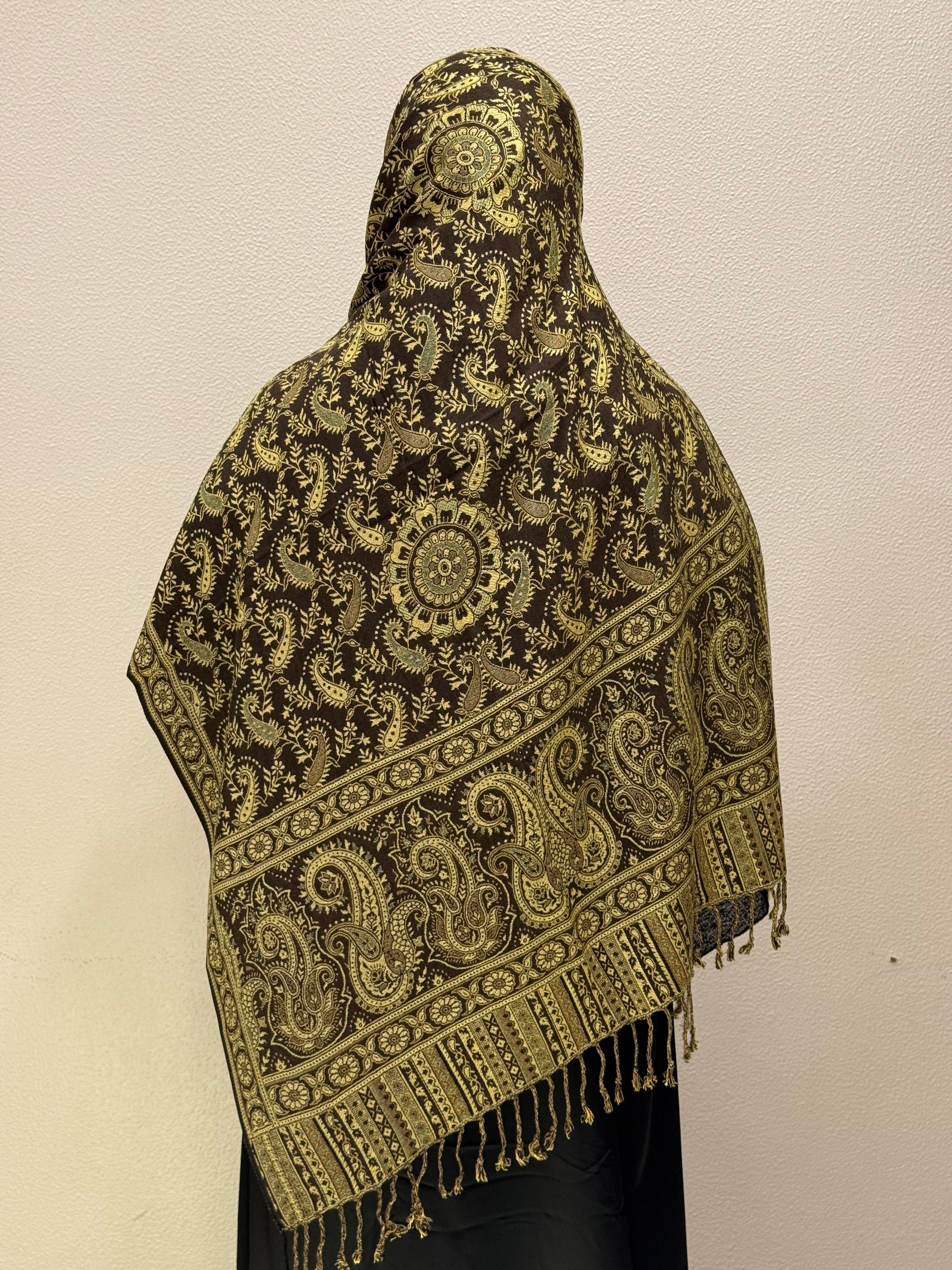 Back view of Golden Premium Pashmina Shawl Soft • Elegant • Timeless Luxury Wrap for Women Effortless Sophistication