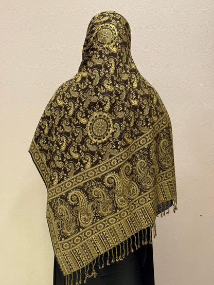 Back view of Golden Premium Pashmina Shawl Soft • Elegant • Timeless Luxury Wrap for Women Effortless Sophistication