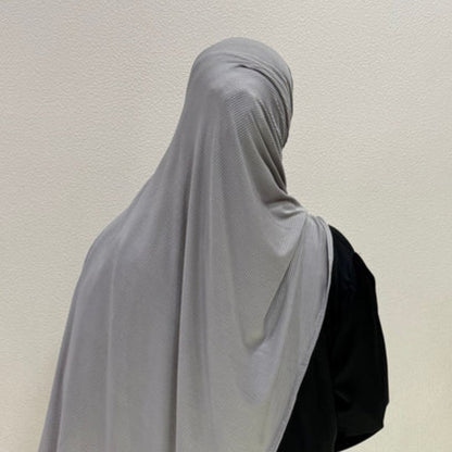 Back view of Gray Ribbed Jersey HijabPremium Soft Stretch Textured Modest ScarfSoft • Breathable • ElegantLightweight Comfort • Everyday StyleEffortless Elegance