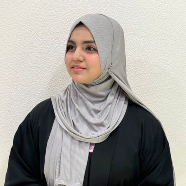 Gray Ribbed Jersey HijabPremium Soft Stretch Textured Modest ScarfSoft • Breathable • ElegantLightweight Comfort • Everyday StyleEffortless Elegance
