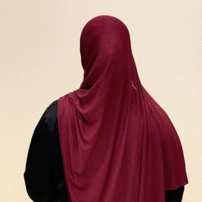 Back View of Maroon Corn Jersey HijabPremium Soft Stretch Modest ScarfSoft • Breathable • ElegantLightweight Comfort • Everyday StyleEffortless Elegance