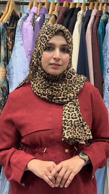 Front view of Printed Jersey HijabPremium Soft Stretch Modest ScarfStylish • Comfortable • ElegantLightweight Comfort • Everyday FashionEffortless Style
