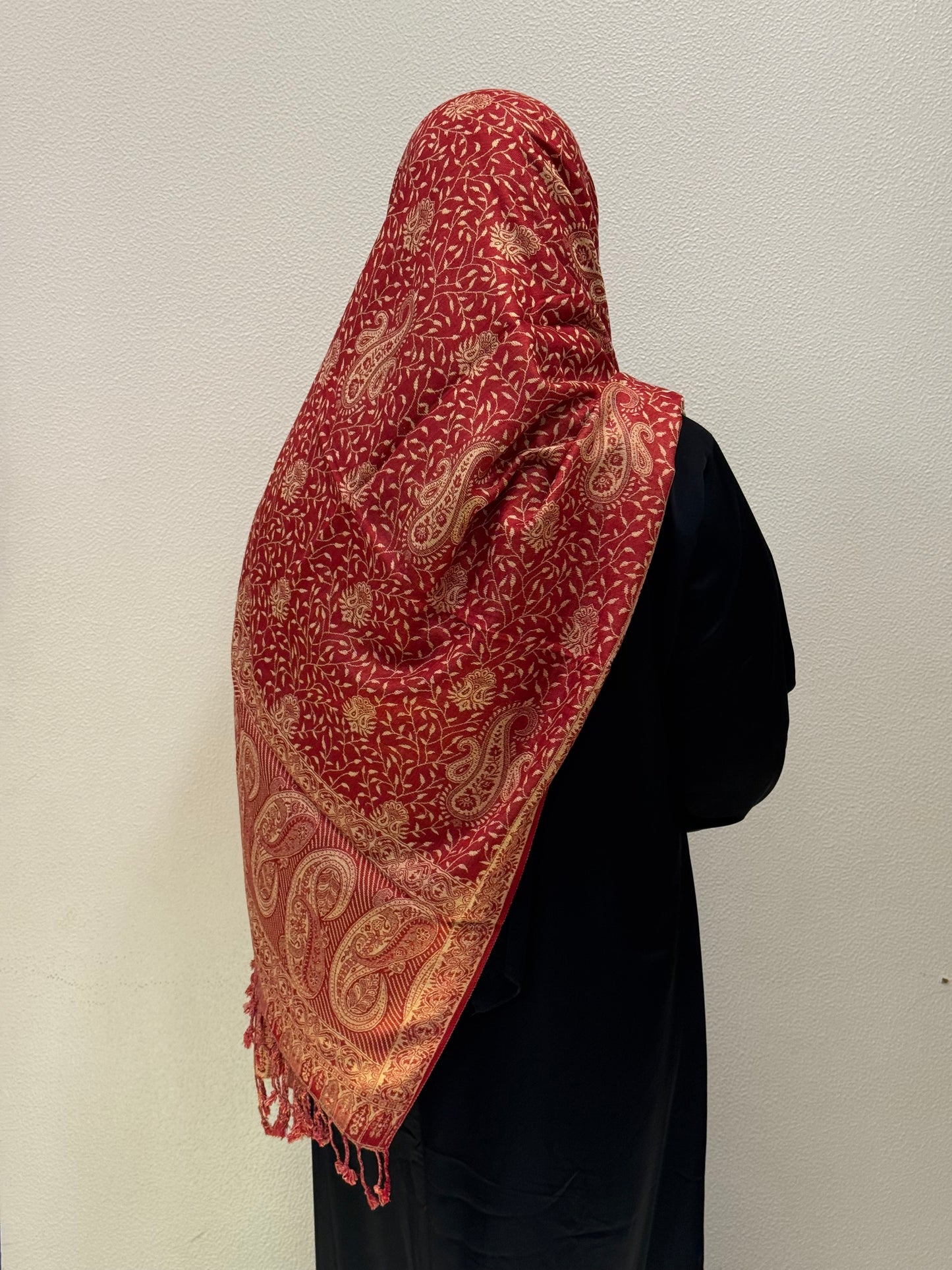 Back View of Red Premium Pashmina Shawl Soft • Elegant • Timeless Luxury Wrap for Women Effortless Sophistication