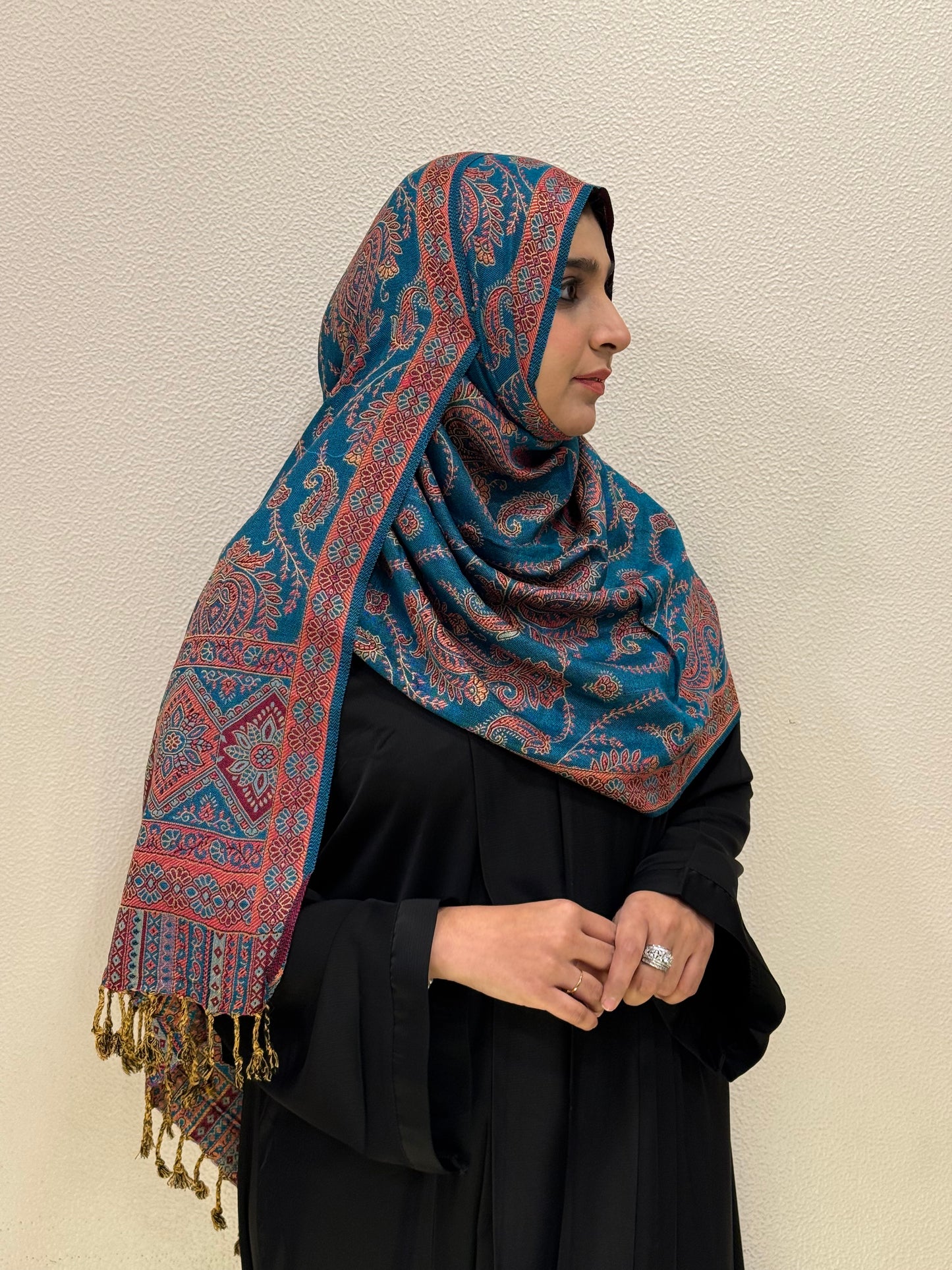 Side view of Rust Premium Pashmina Shawl Soft • Elegant • Timeless Luxury Wrap for Women Effortless Sophistication