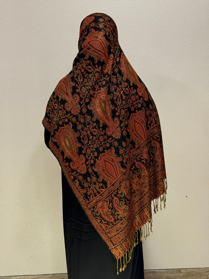 Back view of Soft Black Premium Pashmina Shawl Soft • Elegant • Timeless Luxury Wrap for Women Effortless Sophistication