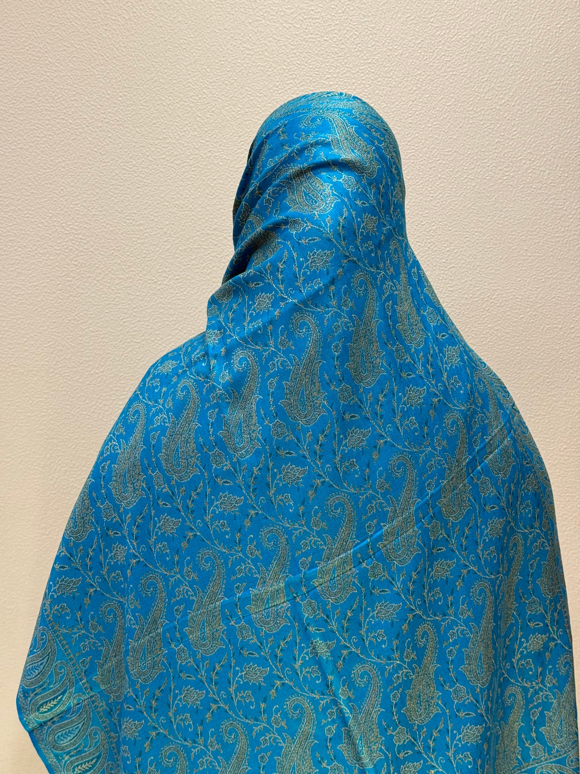 Back view of Teal Blue Premium Pashmina Shawl Soft • Elegant • Timeless Luxury Wrap for Women Effortless Sophistication